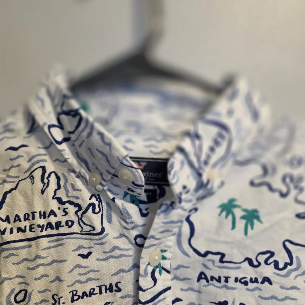 Vineyard Vines White and Blue Map Print Shirt - Picture 4 of 4